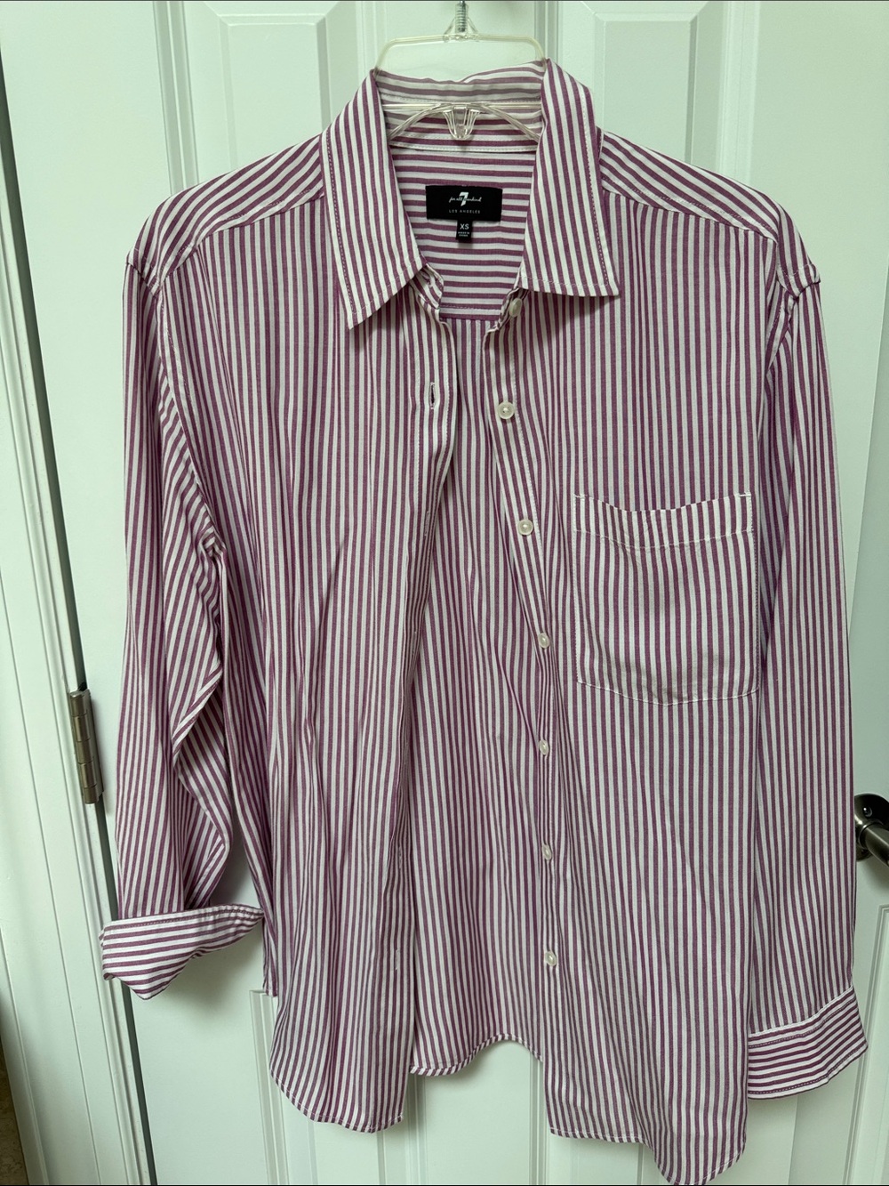 7 For All Mankind Burgundy and White Striped Dress Shirt